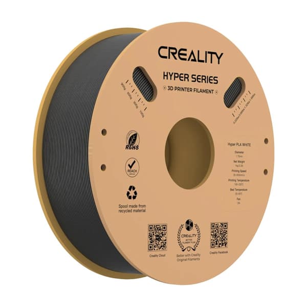 PLA filament, 1,75 mm tråddiameter, 1 kg nettovægt, 30-600 mm/s print hastighed,sort