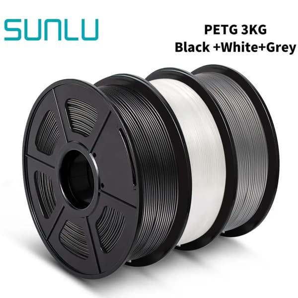 SUNLU 3D Filament, PLA-material, 1,75 mm diameter, 3 rullar per förpackning,PETG-1BK-1WT-1GY