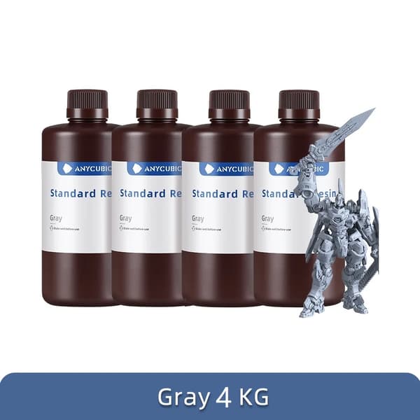 ANYCUBIC 4KG UV-harts, härdningsvåglängd 405 nm, hög viskositet 552 mpa.s,4kg Grå
