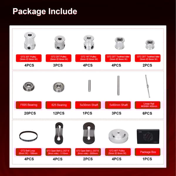 Voron 2.4 Rörelsekitt, Högkvalitativa GT2 Öppna Remmar, Aluminiumlegering Pulley, Omfattande Komponentset