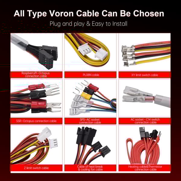 Voron 2.4 R2 Johdotussarja, Helppo Plug and Play -asennus, Kestävät Esikrimpatut Kaapelit