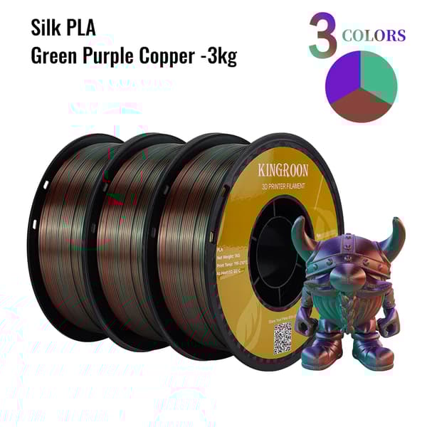 3D-skrivartråd, Tricolor Silk-material, Spole utan bubblor, Grön-Lila-Koppar