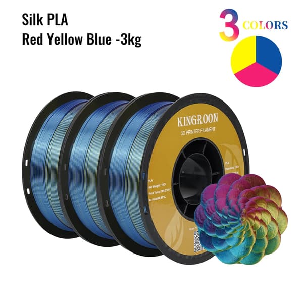 3D-skrivartråd, Tricolor Silk-material, Spole utan bubblor, Röd-Gul-Blå