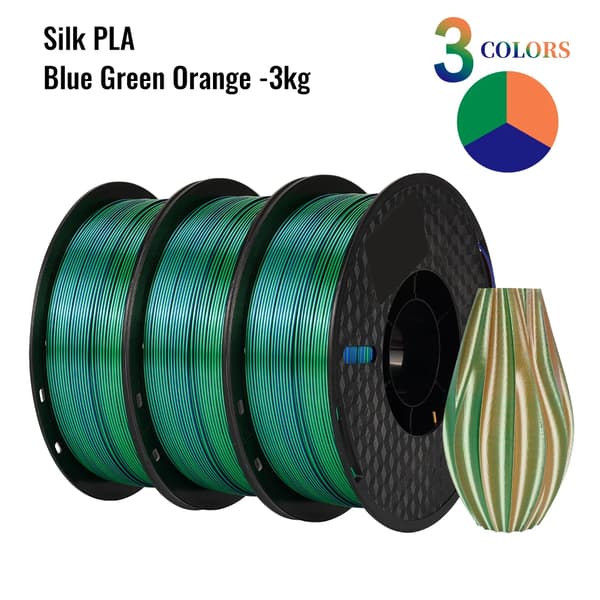 3D Printer Filament, Tricolor Silk Materiale, Ingen Boble Spole, Blå-Grøn-Orange