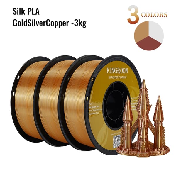 3D-skrivartråd, Tricolor Silk-material, Spole utan bubblor, Guld-Silver-Koppar