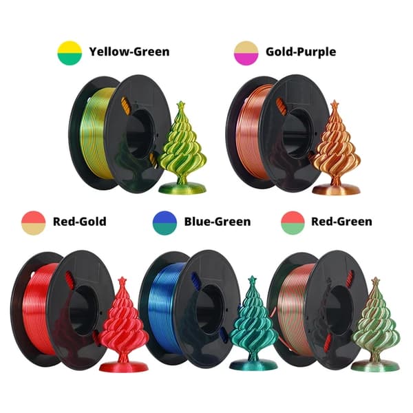 3D-tulostimen filamentti, Tricolor Silk PLA, ei kuplia kiekossa, 5PC MIXb kaksisävyinen