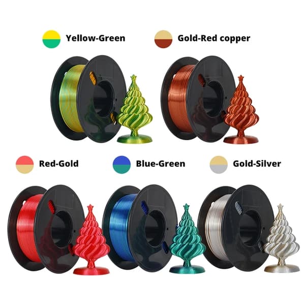3D-skrivartråd, Tricolor Silk PLA, Spole utan bubblor, 5PC MIXa Tvåfärgad