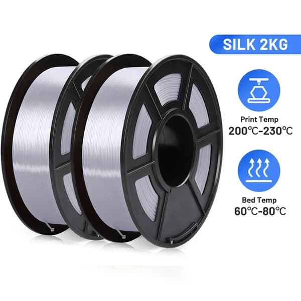 PLA Silke Filament, 2KG Vægt, Højglans Finish, Sølv SILK 2 stk