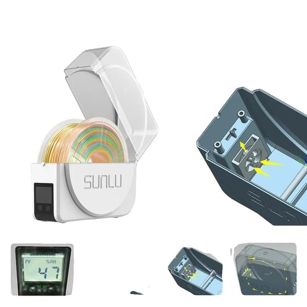 3D-skrivare Filamenttork, Inbyggd Fläkt, Fuktighetsdisplay, Justerbart Temperaturområde,EU-kontakt (220V), S1 PLUG Vit