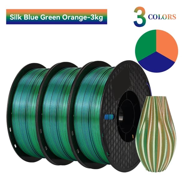 Silk PLA Filament, Tre-Farve, Vakuumforseglet, J-3KG
