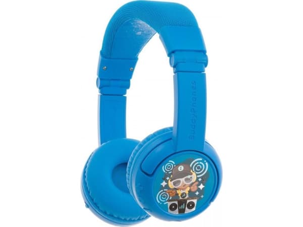 Onanoff BuddyPhones PLAY+ - Hodetelefoner med mikrofon - on-ear - Bluetooth - trådløs, kablet - kjølig blå