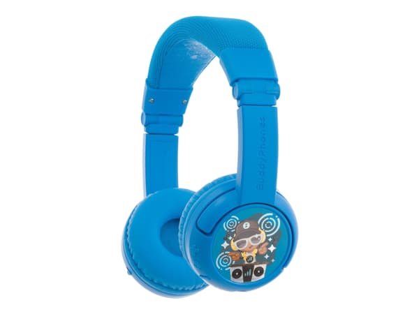 Onanoff BuddyPhones PLAY+ - Hodetelefoner med mikrofon - on-ear - Bluetooth - trådløs, kablet - kjølig blå