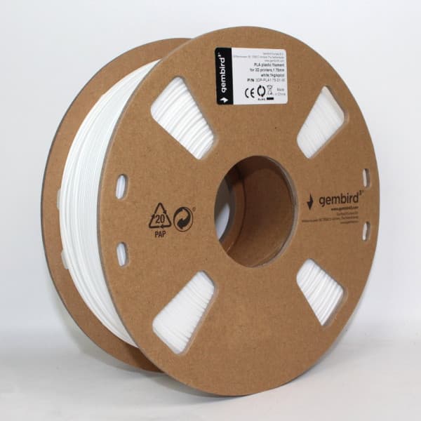 Gembird 3D -PLA-printertråd, 1,75 mm, hvid