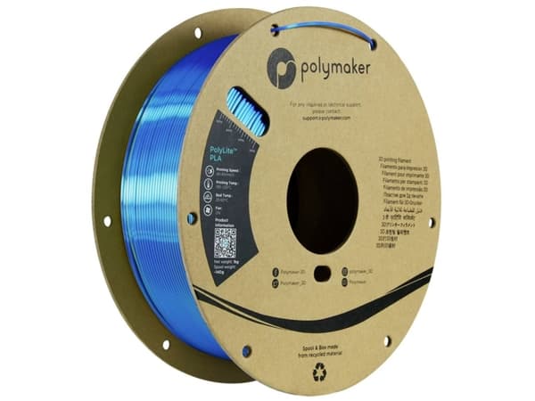 Polymaker PA03026 Dual Silk Filament PLA-silke Flerfarvet, Glinsende 1.75 mm 1000 g Kamæleon, Gul, Blå PolyLite™ 1 stk