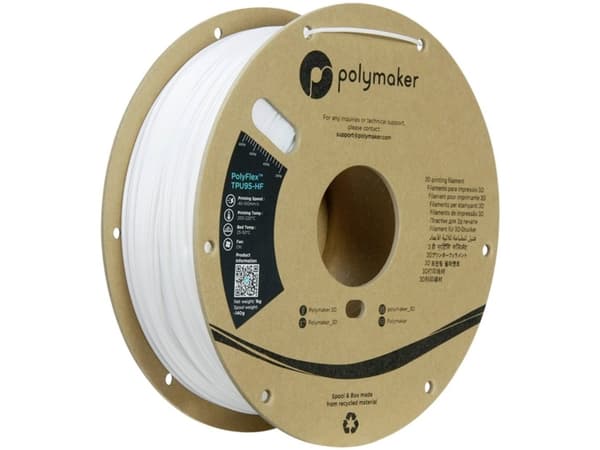 Polymaker PD03002 TPU95-HF Filament TPU, Fleksibelt glødetråd Fleksibel, HighSpeed filament, UV-bestandig 1.75 mm 1000 g Hvid PolyFlex™ 1 stk