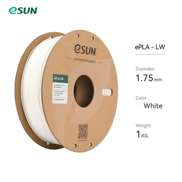 PLA-LW 3D-tulostimen filamentti, halkaisija 1,75 mm, 1 kg kela,1,75MM Valkoinen
