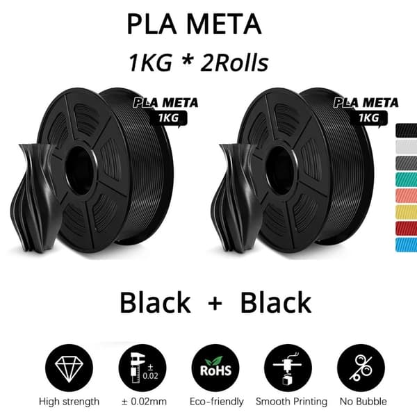 PLA Meta 3D Filament 1,75MM, Hög precision, Snabb utskrift 2KG,PLA-Meta Svart 2KG