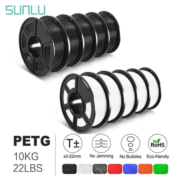 PETG 3D-printer filament, 1,75MM diameter, nul bobler, 10KG vægt,PETG SORT 10KG