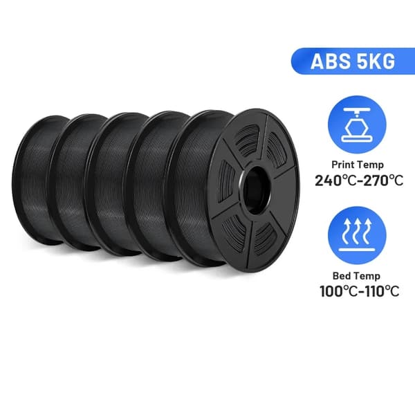 ABS Filament 1,75 mm, Optimal Udskrivningstemperatur 240-270°C, Ingen Bobler og Lav Lugt,SORT 5 stk.