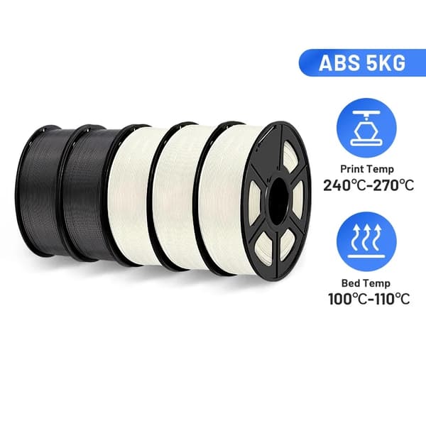 ABS Filament 1,75 mm, Optimal Udskrivningstemperatur 240-270°C, Ingen Bobler og Lav Lugt,SORT 5 stk.
