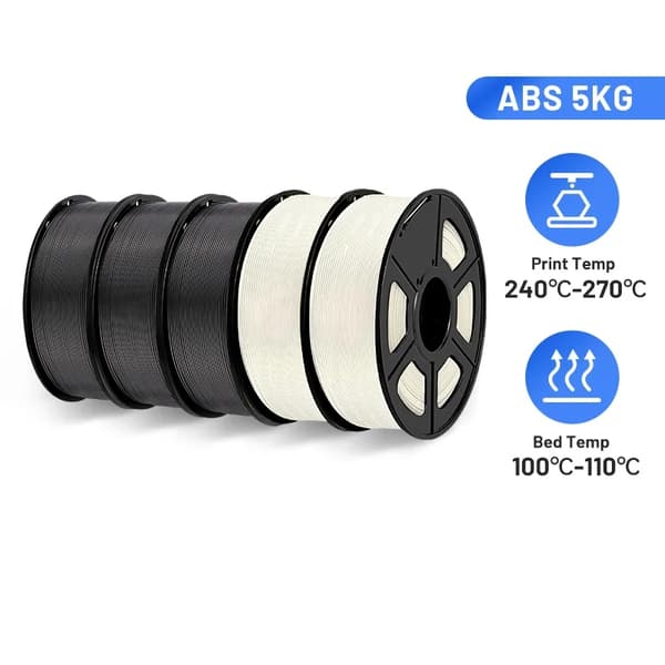 ABS Filament 1,75 mm, Optimal Udskrivningstemperatur 240-270°C, Ingen Bobler og Lav Lugt,SORT 5 stk.