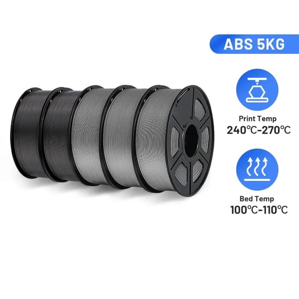 ABS Filament 1,75 mm, Optimal Udskrivningstemperatur 240-270°C, Ingen Bobler og Lav Lugt,SORT 5 stk.