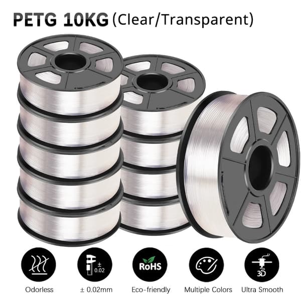 <SUNLU PETG 3D Filament, 1,75 mm Diameter, 1 kg Vikt, Exceptionell Hållfasthet>,PETG Klar 10
