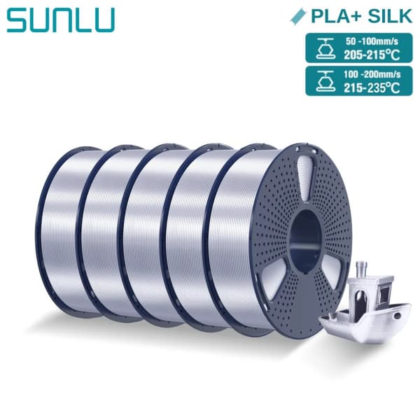 <SUNLU Silk PLA Plus filament, 1,75 mm diameter, 30-60 mm/s print hastighed,5KG Silke Sølv