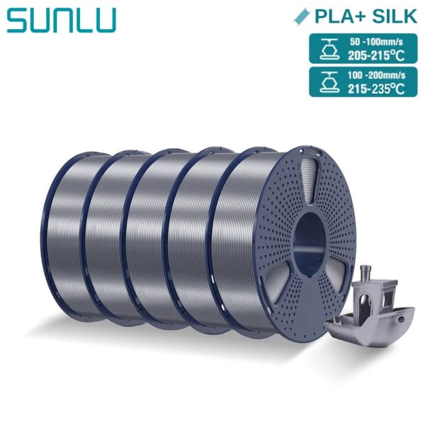 <SUNLU Silk PLA Plus filament, 1,75 mm diameter, 30-60 mm/s print hastighed,5KG Silke Sølv