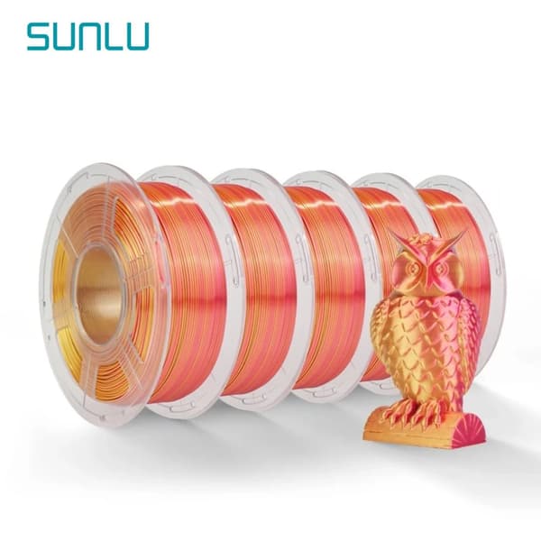 SUNLU PLA+ Silk Rainbow 3D Filament, 1KG Vægt, 1,75mm Diameter,5 stk. silke BK GD