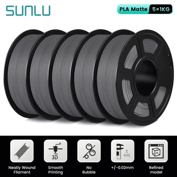 PLA Matte Filament, 1,75 mm Diameter, Miljøvenligt Materiale,MATTE Grå 5Rulle