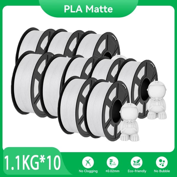 PLA Matte 3D-printer filament, 1,1 kg vægt, glat printning,10WT