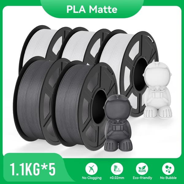 PLA Matte 3D-printer filament, 1,1 kg vægt, glat printning,10WT