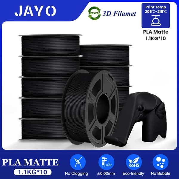3D-utskrift filament, 1,1 kg/rulle, miljövänliga materialalternativ, hög hållfasthet,PLA Svart 10 rullar
