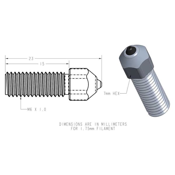 Diamondback K1 Compatible 3d-skrivarmunstycke 0.6 Mm