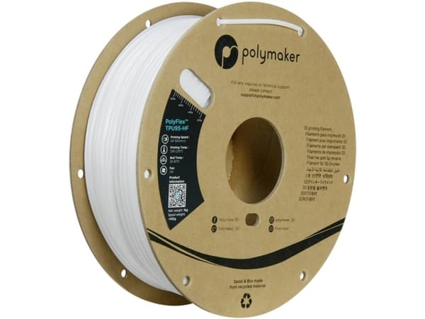 Polymaker PD03005 TPU95-HF Filament TPU, Fleksibelt glødetråd Fleksibel, HighSpeed filament, UV-bestandig 2.85 mm 1000 g Hvid PolyFlex™ 1 stk