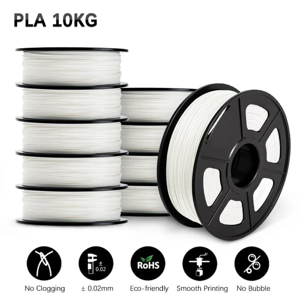 SUNLU 3D Filament, Halkaisija 1,75 mm, Toleranssi +/- 0,02 mm,PLA Valkoinen 10 Rullaa