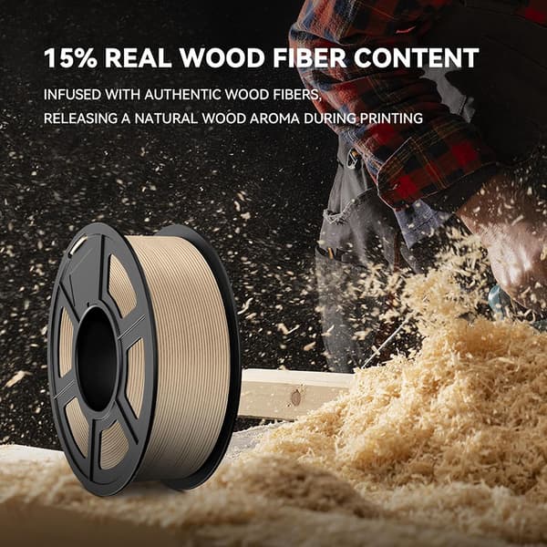 Wood PLA-filament, 1,75 mm diameter, 15% äkta träfiber,Lönnträ 5 rullar