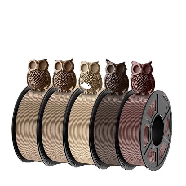 Wood PLA-filament, 1,75 mm diameter, 15% äkta träfiber,Lönnträ 5 rullar