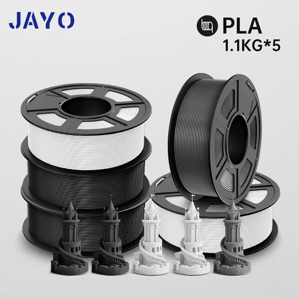 JAYO 3D-printer filament, 1,1 kg vægt, 1,75 mm diameter,Pla 2bk-2wt-gy