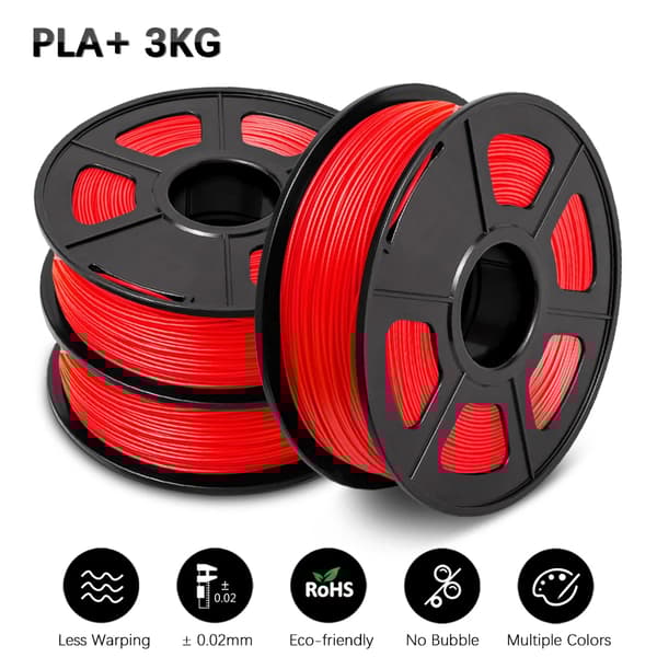 PLA filament 3 ruller, 1,75 mm diameter, miljøvenligt materiale,PLAPLUS røde 3 ruller