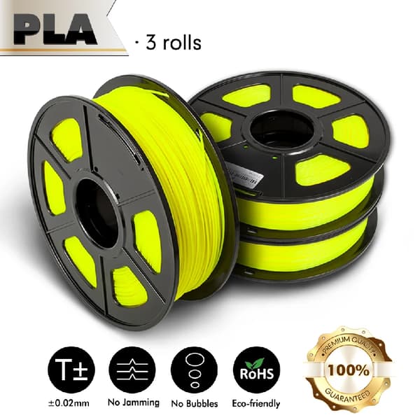 PLA filament 3 ruller, 1,75 mm diameter, miljøvenligt materiale,PLA gule 3 ruller