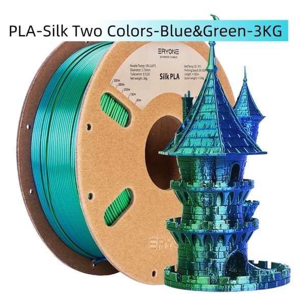 Silk PLA -filamentti, kaksiväriset vaihtoehdot, 3 kg paino,Sininen vihreä-3kg