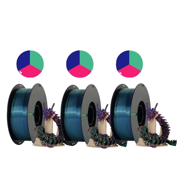 PLA Filament, 1,75 mm Diameter, Tre Farvet Silke,3 kg silke tricolor E