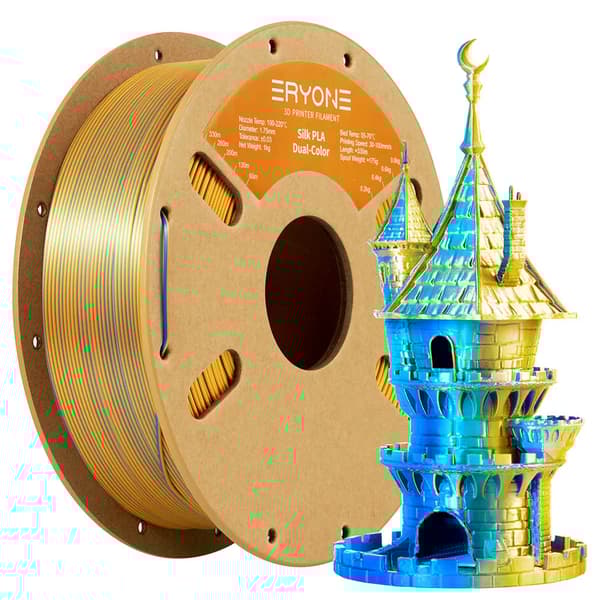 Dual Color Silk PLA Filament, 1,75 mm Diameter, 1 kg Vægt,Guld & Blå
