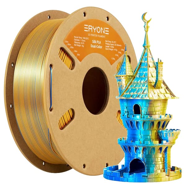 Dual Color Silk PLA Filament, 1,75 mm Diameter, 1 kg Vægt,Guld & Blå