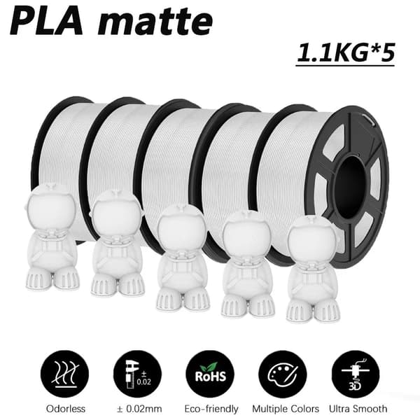 PLA Matte Filament, 1,1KG, Glat Udskrivning,5WT