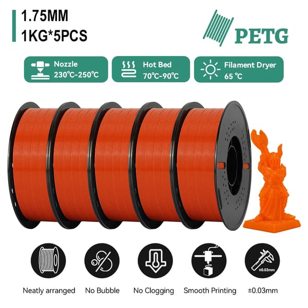 3D-tulostimen filamentti, 5 kg kuplivapaa laatu,5kg PETG Oranssi