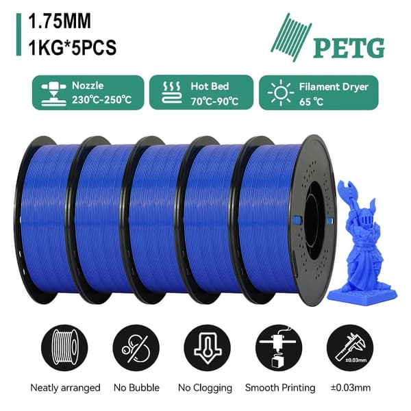 3D Printer Filament, 5kg Boblefri Kvalitet,5kg PETG Blå
