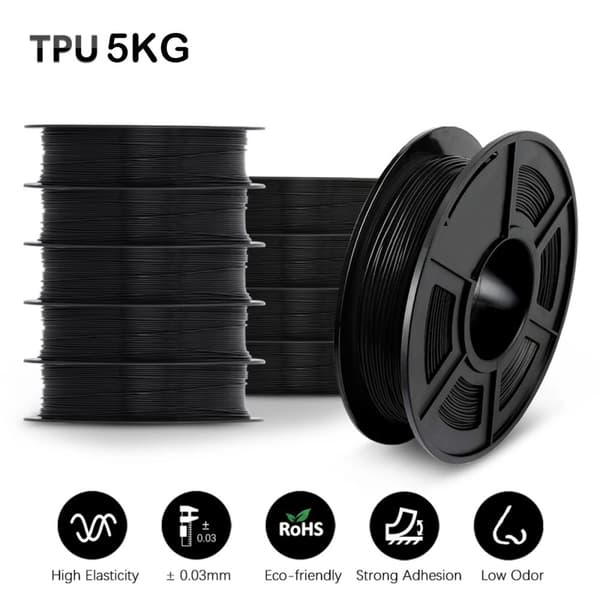 TPU Filamentti, 1,75 mm halkaisija, 205~230℃ tulostuslämpötila,TPU-musta-5kg